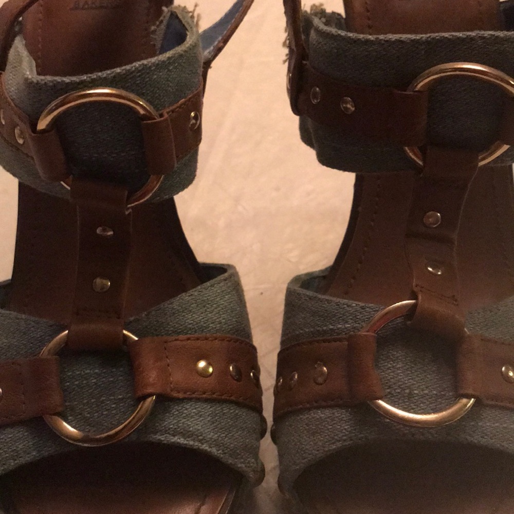 BAKERS multi tone denim heels